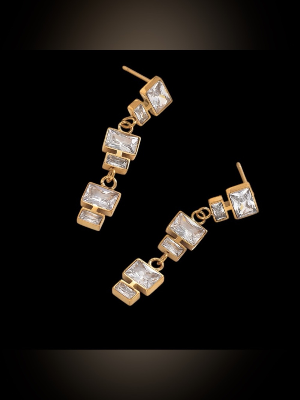 J13. Ella Drop Rhinestone Earrings - 2” Drop - 18K Gold Plated - No Cancels